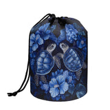 Poceacles Sea Turtle Flower Blue Makeup Bag for Women, Foldable Portable Storage Bag Drawstring Cosmetic Bags Barrel Toiletry Ca