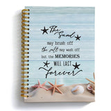 OuOvOwO Blue Coastal Beach Spiral Notebook, Beach Lover Gifts Journal, Memories Will Last Forever Nautical Ocean Starfish Seashe
