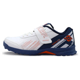 Nivia Yorker 2.0 Mens Cricket Shoes Synthetic Leather Upper with Closure Round PVC Outsole Soft EVA NR Insole, Navy Blue and Orange, 4 UK