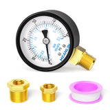 MEANLIN MEASURE 0-50Psi 2 DIAL FACE 1/4 NPT Well Pump Pressure Gauge, with 1/2 NPT and 3/8 NPT Hex Bushing, 3-2-3% Accuracy, Low