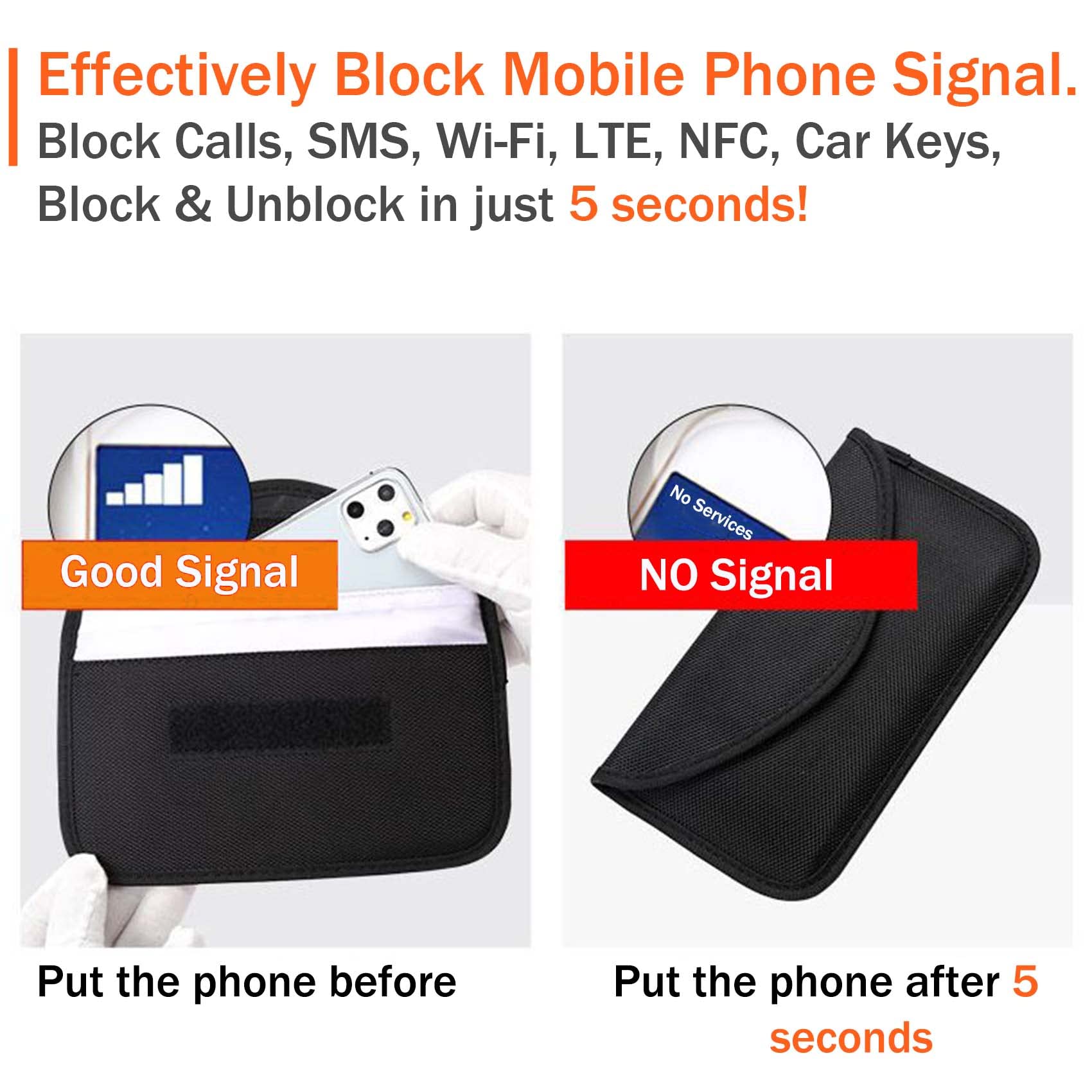 ONEVER Signal Blocking Bag, GPS RFID Faraday Bags for Phones Faraday Bag Pouch Shield Cage Wallet Phone Case for Cell Phone Priv