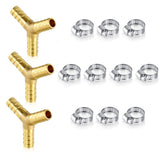 YuanTenhwy 3 PCS 3/8(10mm) Brass Hose Barb Y Fittings, With 9 PCS Stainless Steel Clamps, For Air/Oil Hose, 3-Way-Y
