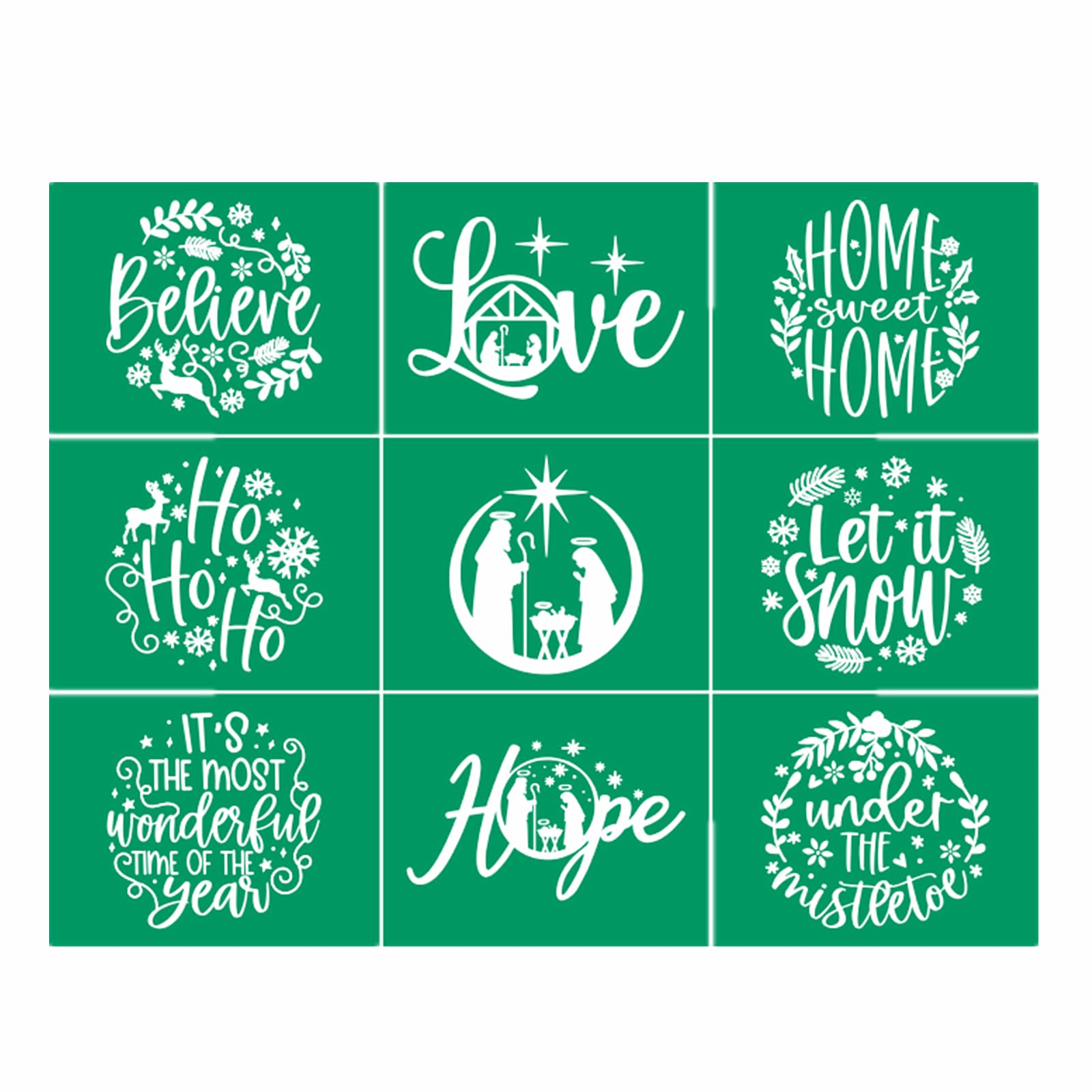Small Christmas Reusable Self-Adhesive Silk Screen Stencil - Xmas Winter Mesh Transfers for Holiday Coffee Bar, Office, Indoor O