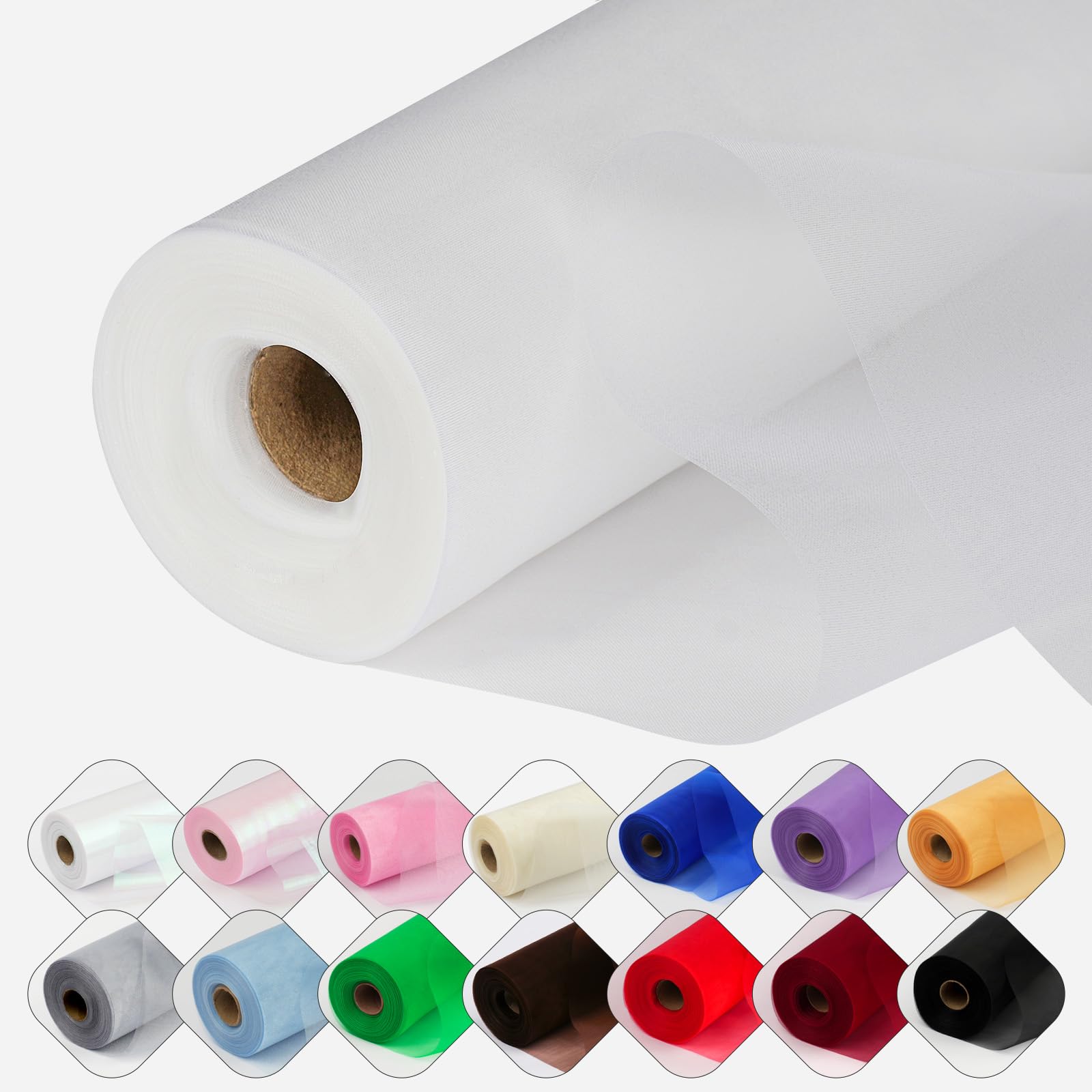 ICOSHOW Crystal Organza Fabric Tulle 11 Inch by 50 Yards Sheer Tulle Rolls for DIY Craft Wedding Party Baby Shower Decor Gift Wr