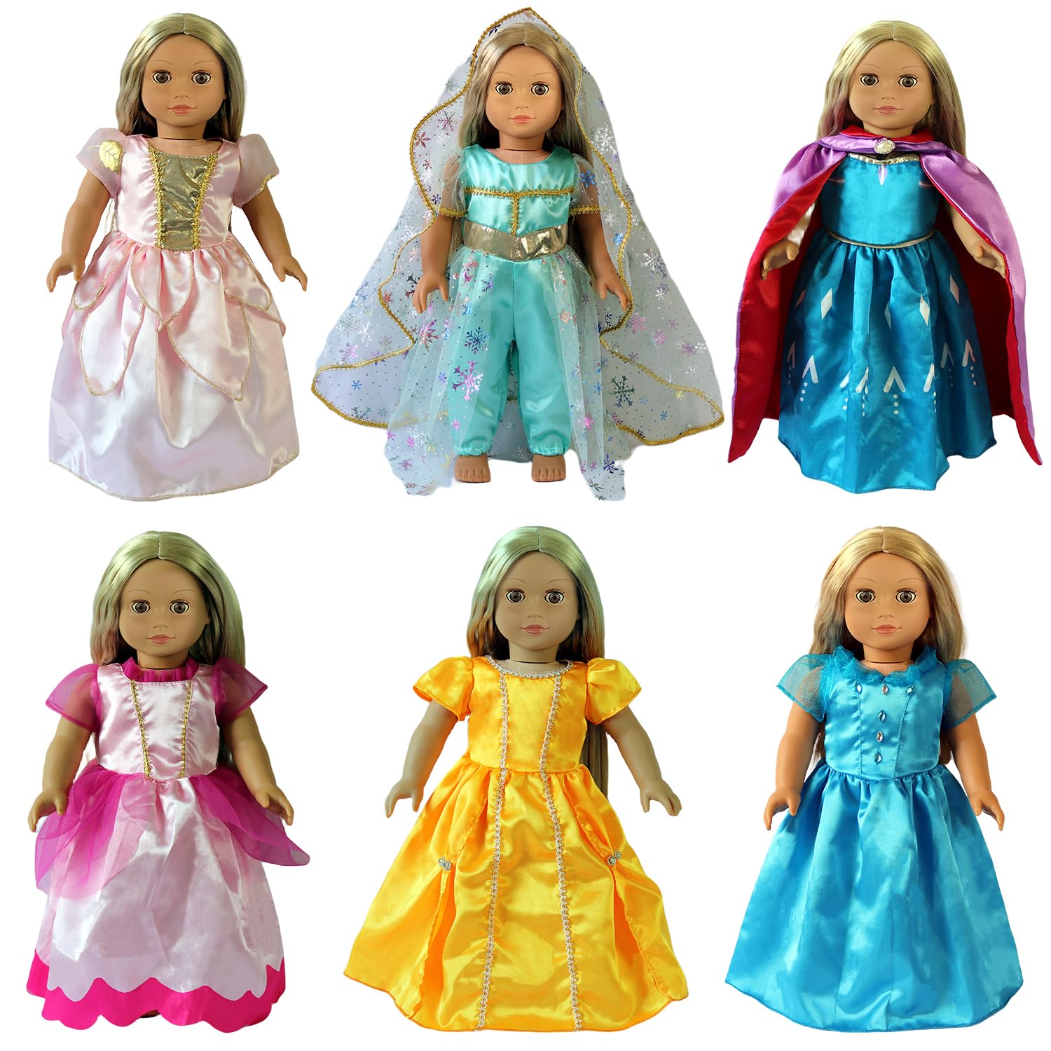 ReeRaa 8 pcs 18 Inch Doll Clothes and Accessories Queen and Princess Dress Gowns for American 18 Inch Girl Doll Clothes Gift