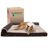 Furhaven Cooling Gel Dog Bed for Large Dogs w/ Removable Bolsters & Washable Cover, For Dogs Up to 125 lbs - Two-Tone Plush Faux