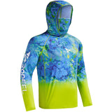 Rodeel UPF 50+ Mens Long Sleeve Performance Fishing Hiking Shirt with Mask UV Neck Gaiter Hoodie