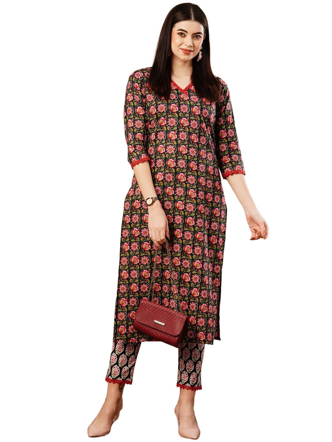 Gosriki Women'S Cotton Blend Straight Printed Kurta With Pant (Balajyoti Black-Gs_Xxl_Black_Xx-Large),Black,2,B0CTHVGGDL