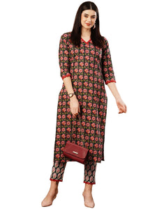 Gosriki Women'S Cotton Blend Straight Printed Kurta With Pant (Balajyoti Black-Gs_Xxl_Black_Xx-Large),Black,2,B0CTHVGGDL