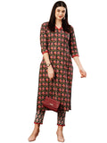 Gosriki Women'S Cotton Blend Straight Printed Kurta With Pant (Balajyoti Black-Gs_Xxl_Black_Xx-Large),Black,2,B0CTHVGGDL
