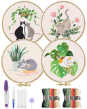 ERKOON 4 Sets Embroidery Kit for Beginners,Hummingbird and Flower Cross Stitch Set for Include Embroidery Cloth Hoops Threads fo