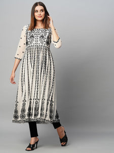 Gosriki Women'S Cotton Blend Anarkali Chikankari Embroidered Kurti (Dori Kali White-Gs_Xl_White_X-Large),White,,B0CGD856RV