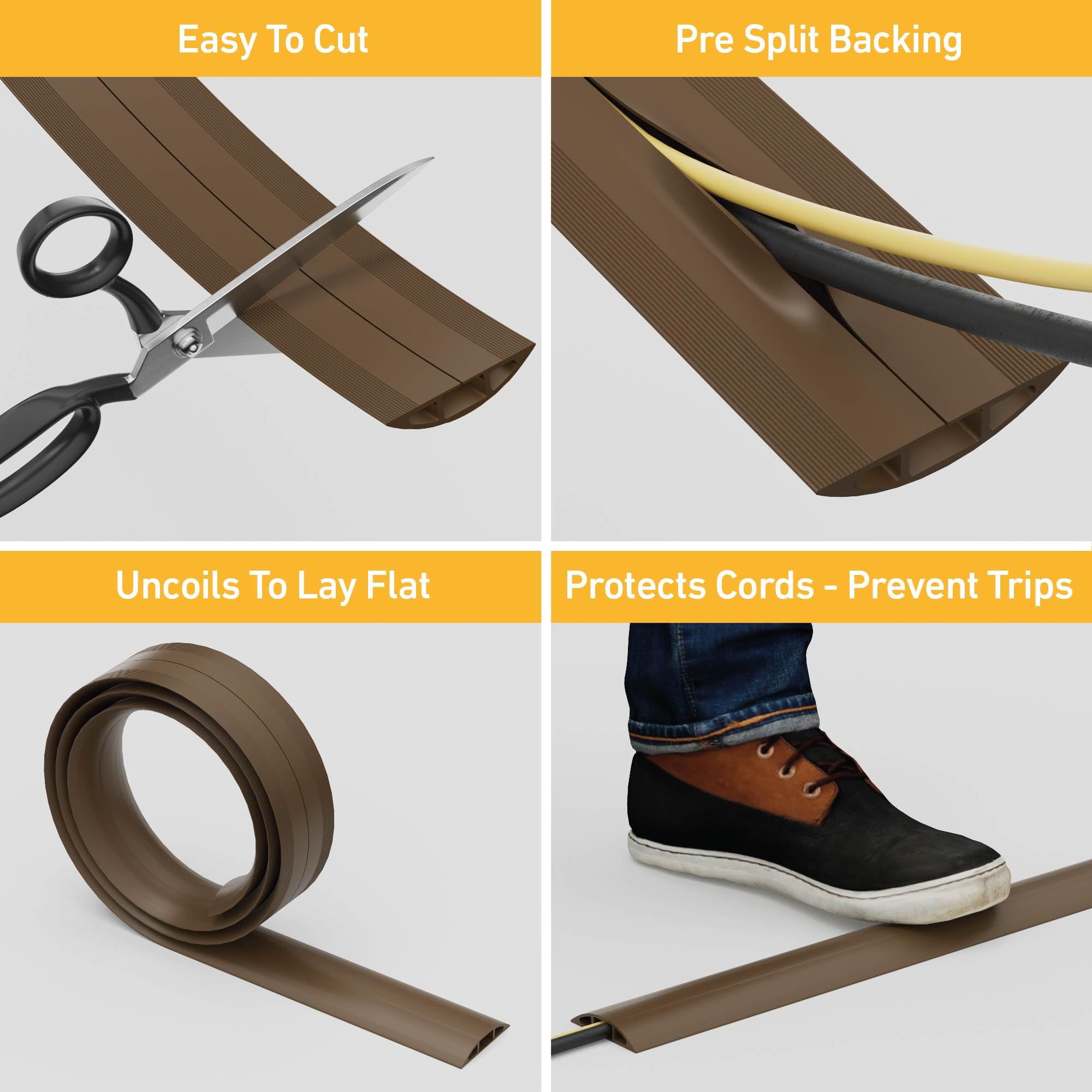 D-Line 6ft Floor Cord Cover, Cable Protector, Hide Extension Cords, Protect Cords, Prevent Cable Trips, Heavy Duty Cord Hider -