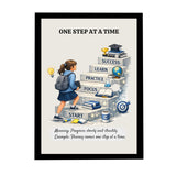 Mira Mest Motivational Wall Decor For Students | One Step At A Time Poster With Frame | Study Room Inspirational Wall Art For Ki