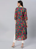 Gosriki Women'S Printed Georgette Straight Chikankari Embroidered Kurta (Rama-Chikan-Gs_S_Rama_Small),Rama Multi,,B0BY5DMM6C