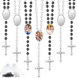 Taiyin Sublimation Blanks Rosary Beads Necklace Set Catholic Rosaries Printable Insert Necklace Prayer Beads with Sheer Organza 