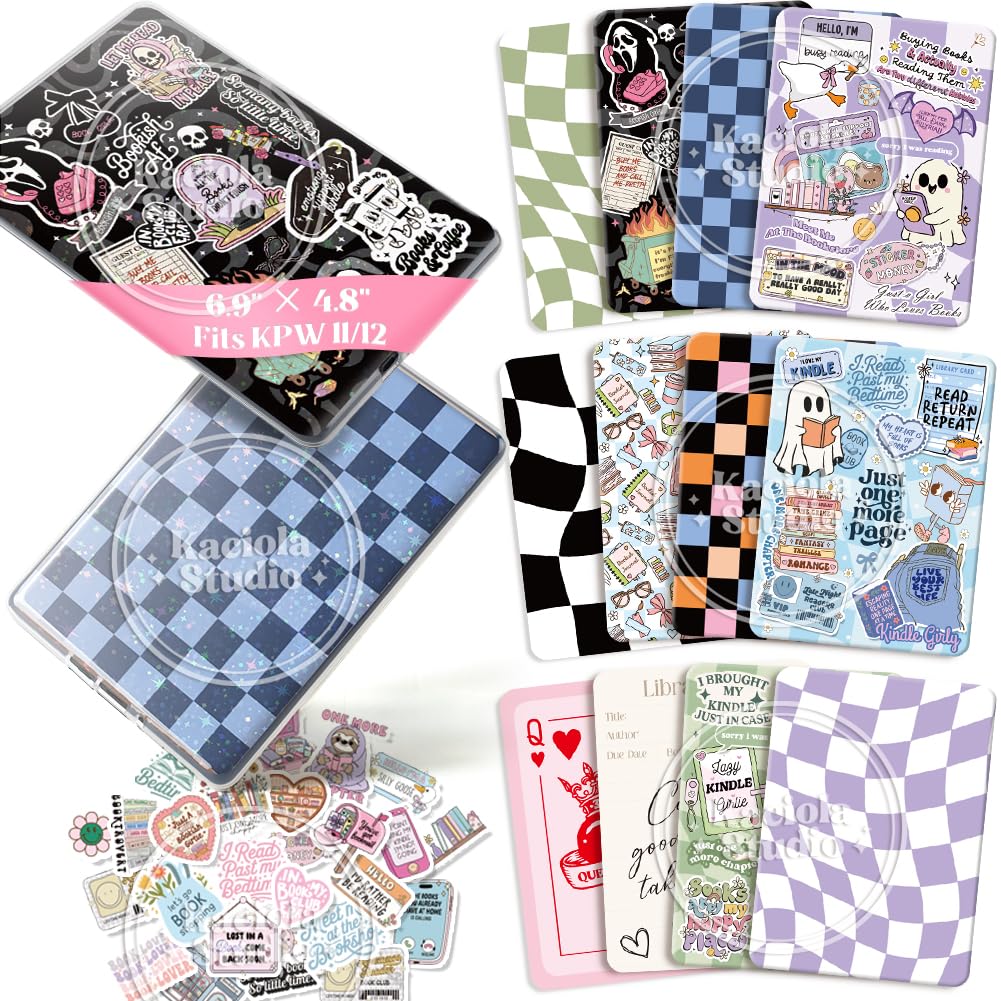 Kaciola 12PCS Inserts Cardstock for E-reader, 50PCS Stickers for Clear Case Insert, 6.9x4.8 Bookish Girl Theme Inserts Compatibl