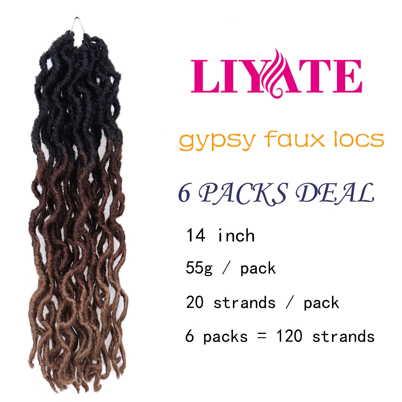 14 Inch Goddess Faux locs Crochet Hair 6 Packs/Lot Soft Gypsy Locs Wavy Crochet Braids Dreadlocks 3 Tone Curly Wavy Twist Braidi