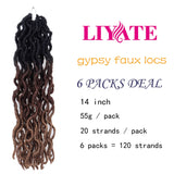 14 Inch Goddess Faux locs Crochet Hair 6 Packs/Lot Soft Gypsy Locs Wavy Crochet Braids Dreadlocks 3 Tone Curly Wavy Twist Braidi