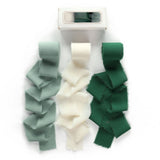 Pretty Jolly Green White Ribbon for Gift Wrapping 3 Rolls 2 Inch x 7Yd Silk Ribbons Handmade Fringe Fabric Ribbon for Flower Bou