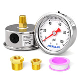 MEANLIN MEASURE 0~100Psi Stainless Steel 1/8 NPT 1.5 FACE DIAL, Glycerin Filled Pressure Gauge, Liquid Filled, Water Oil Air, Ba