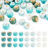Boutigem 80Pcs Round Porcelain Craft Beads 6-7mm Round Bright Glazed Chinese Ceramic Beads Blue White Handmade Bracelet Spacer B