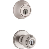 Kwikset 96900320 Polo Entry Knob and Single Cylinder Deadbolt Combo Pack in Satin Nickel