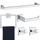 5 Pieces Bathroom Hardware Accessories Set Polished Chrome, 24Inch Bathroom Towel Rack Set SUS304 Stainless Steel, Square Bath T