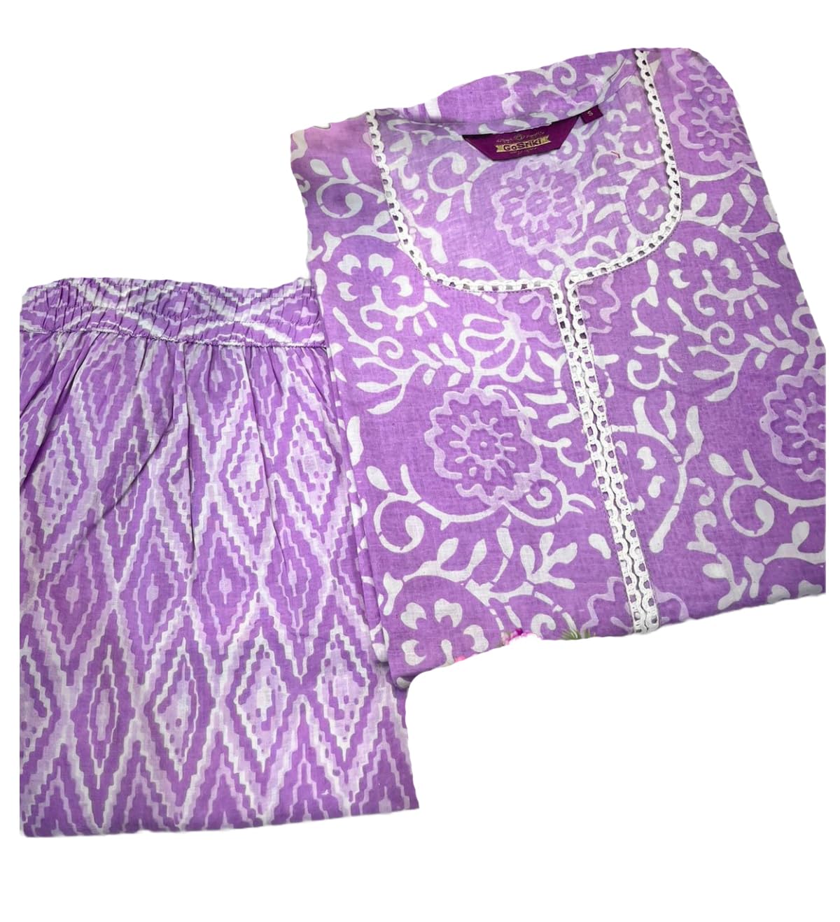 Anni Designer Women'S Cotton Blend Straight Printed Kurta With Pant (Gulika Purple-Jsw_Xxl_Purple_Xx-Large),Purple,2XL
