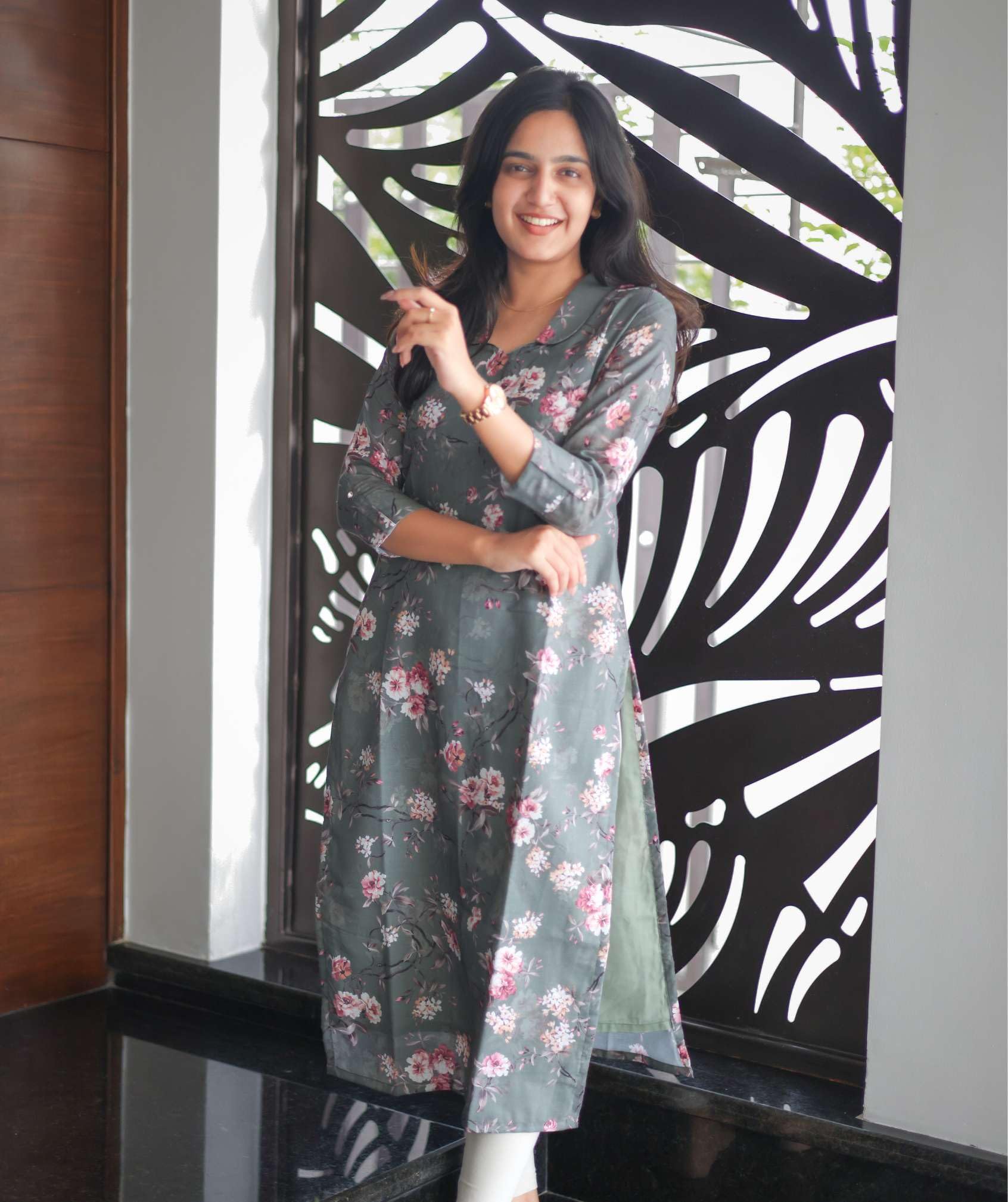 Gosriki Women'S Rayon Blend Straight Printed Kurta (Puzhal Grey-Gs_S_Grey_Small),Grey,,B0DFXZXQ3F