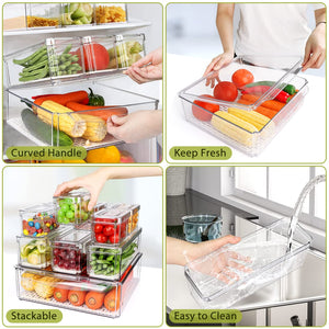 10 Pack Refrigerator Pantry Organizer Bins, Stackable Fridge Organizer Bins with Lids, Clear Plastic Food Storage Bins for Kitch