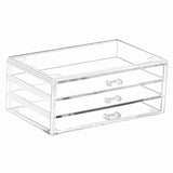 Cq acrylic Drawer Organizer with 3 Long Drawers,Stacking Office Supply Organizer and Desk Pen Storage and Stationary Organizer,C