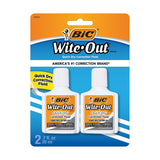 BIC WiteOut QuickDry Correction Fluid, 20 mL Bottles, White, Pack Of 2