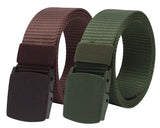 Uzak MenS & WomenS Nylon Canvas Strap With Push Lock Plastic Flap Buckle Belt (Brown & Green)