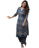 Anni Designer Women'S Rayon Viscose Straight Printed Kurta With Pant (Kadai Blue_L_Blue_Large),Blue,L