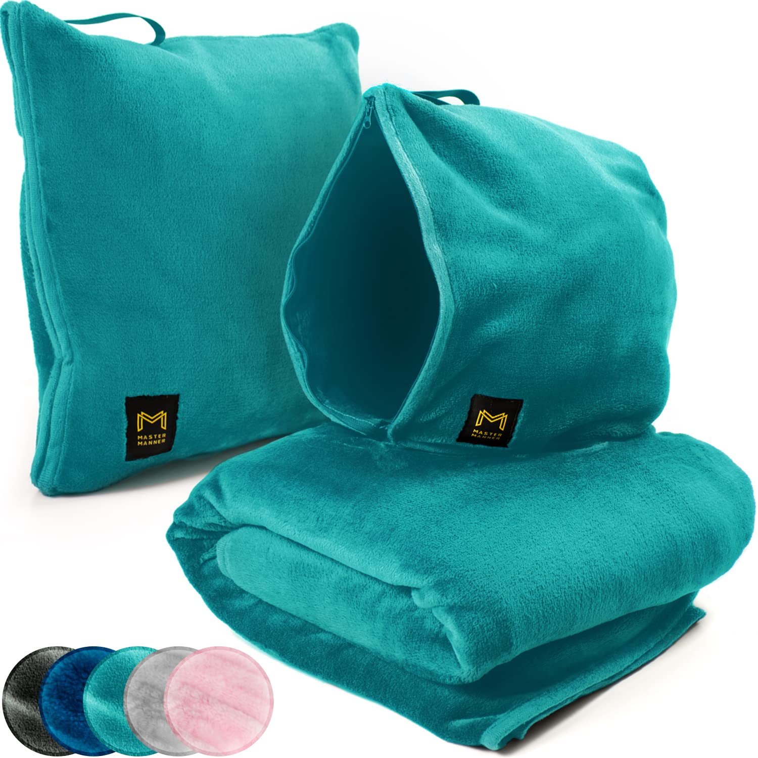 Mastermanner Travel Blanket Airplane Compact With Hoodie - 2In1 Airplane Travel Accessories From Plane Blanket To Travel Pillow 