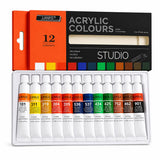 TUKLOZ 12 Acrylic Colours Paint Set, 12 x 12 ml Multicolour Paint Tubes, Smooth Blending Acrylic Paints for Canvas, Paper, Wood,