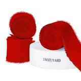 JaoZuyard Red Ribbon 1-1/2 Inch x 3 Rolls Total 21 Yards Red Handmade Fringe Chiffon Silk Ribbon for Wrapping Christmas Wedding 