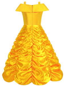 Aoiviss Princess Dress for Girls Off Shoulder Layered Yellow Princess Dress Up Clothes with Accessories Halloween Cosplay