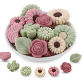 Lovyomi 20Pcs Silicone Focal Beads for Pens, 20mm 30mm Sunflower Rose Chrysanthemum Leaves Hearts Cactus Plant Silicone Beads fo