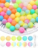 Cinvo 60pcs Silicone Loose Beads Luminous 15mm Round Rubber Beads Shaped Beads Jewelry Making Large Beads with 5m Lanyard for Br