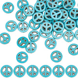 SUNNYCLUE 1 Box 100Pcs Turquoise Beads Peace Sign Beads Bulk Flat Round Stone 15mm Lucky Healing Energy Gemstone Loose Spacers f