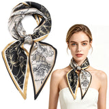 Aeenioy Silk Scarf For Women Stylish, Head Scarf For Women With Black Gold Poppy Print, Satin Scarf For Daily Outfit Enhancement