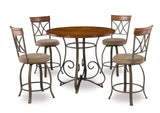 Powell 5-Pc. Hamilton Gathering Set Dining, Brushed Faux Medium Cherry wood;Matte Pewter & Bronze metal