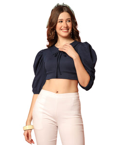 Toplot Women'S V-Collar Polo Crop Top With Half Sleeves (Top-5111-Navy-L),Navy,,B0C4FB1D1W