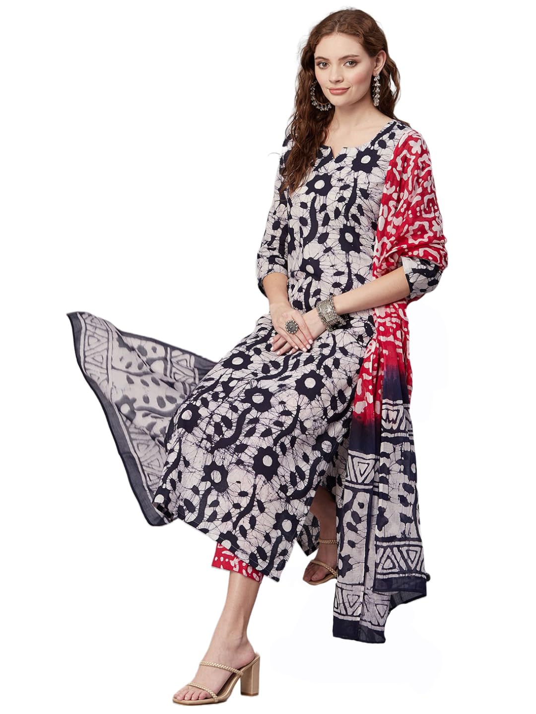 Anni Designer Women'S Cotton Blend Printed Straight Kurta With Pant & Dupatta (Payal-Grey_M_Grey_Medium),Grey,M