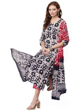 Anni Designer Women'S Cotton Blend Printed Straight Kurta With Pant & Dupatta (Payal-Grey_S_Grey_Small),Grey,S