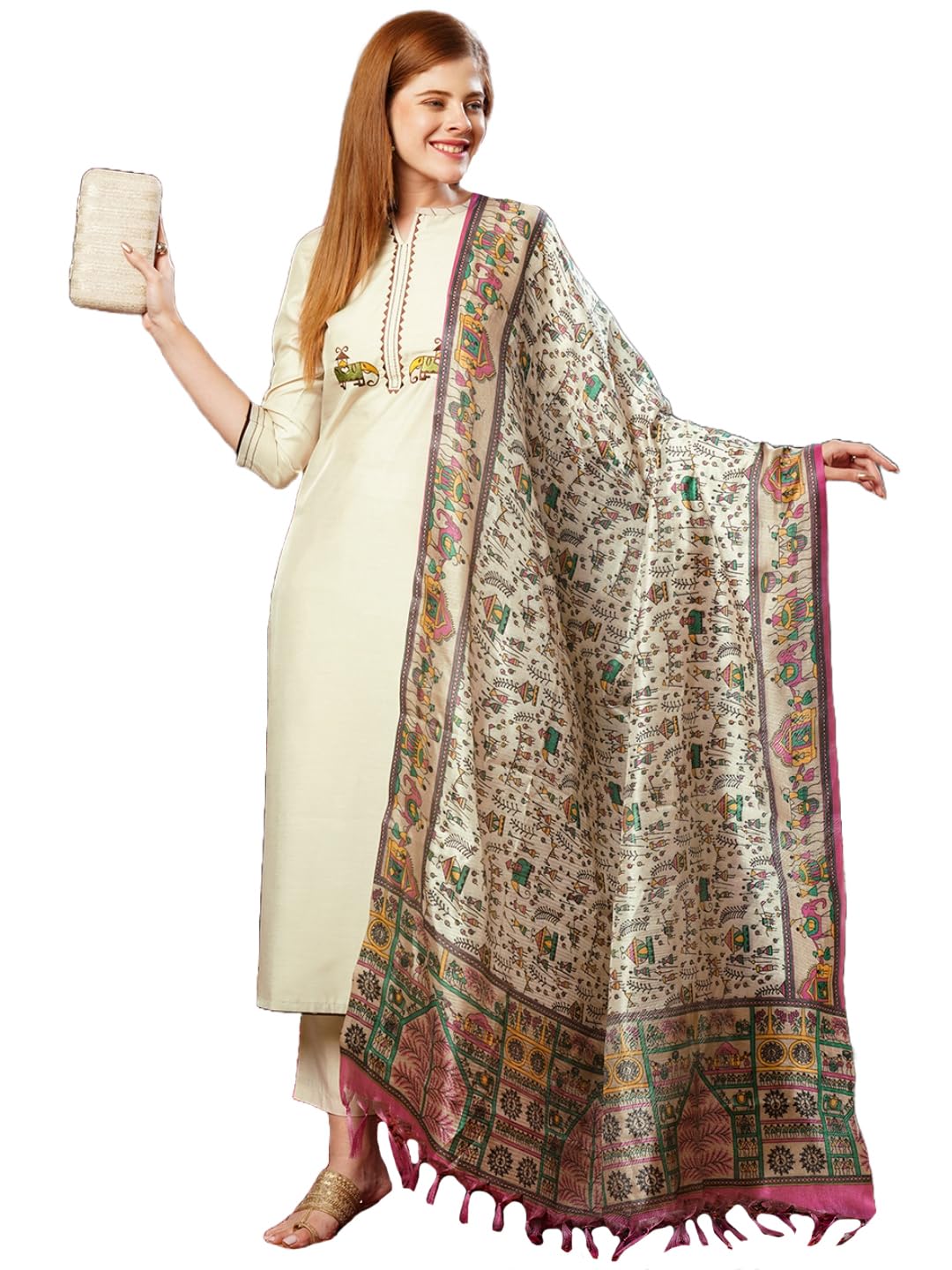Anni Designer Women'S Cotton Blend Straight Solid Kurta With Pant & Dupatta (Savari Cream-Nw_Xxl_Cream_Xx-Large),Cream,2XL