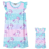 Matching American Girls&Dolls Nightgowns Unicorn Sleepwear Pajamas 18 Doll Dress,Size 6 7