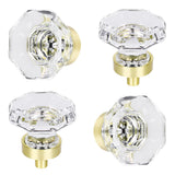 HIEMEY Clear Glass Crystal Cabinet Knobs Satin Brass, Gold Pulls and Knobs for Cabinet Dresser Drawer(4Pcs,Octagon)